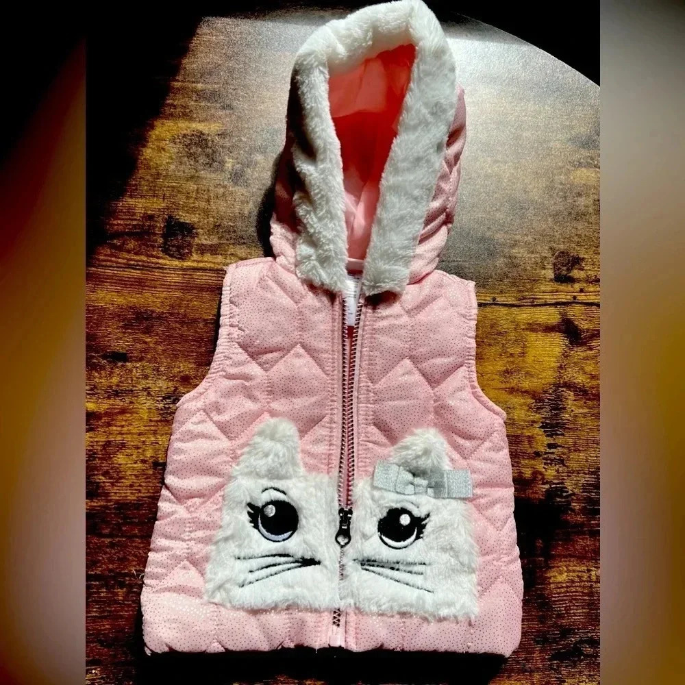 Little Lass | baby girl quilted kitty cat vest. Size: 6/9M​